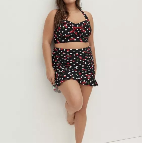 Torrid Retro Red Plaid Swim Top 0x & Ruched Swim Skirt With Brief 1x - Picture 2 of 13
